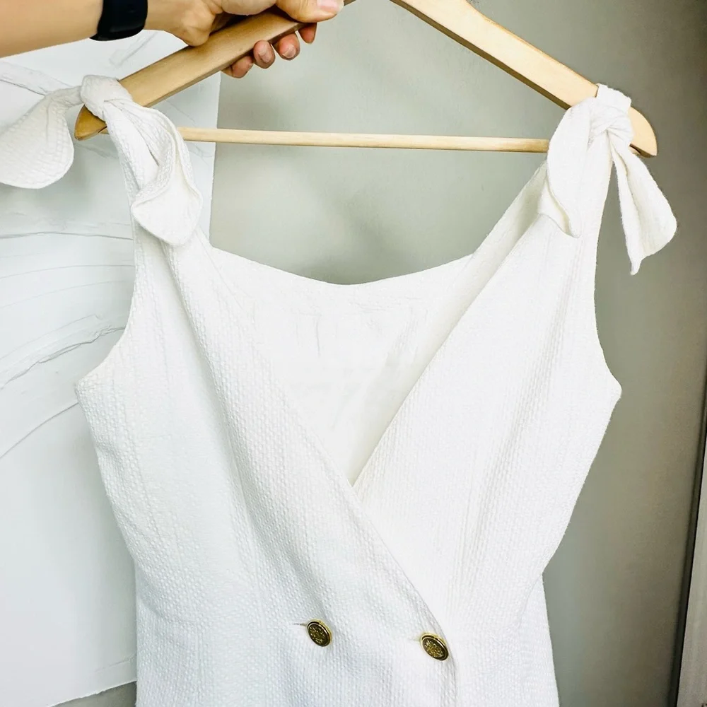 White Sleeveless Bow Mini Dress - Picture 9 of 15